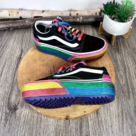 *Vans | Old Skool Unisex Stacked Rainbow Platform Size 5