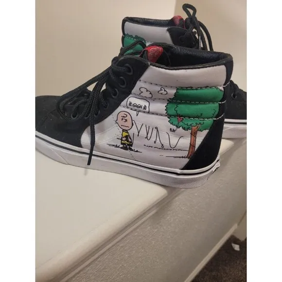 Vans Peanuts X Sk8 High Charlie Kite High Top Sneakers Women 7 Men 5.5