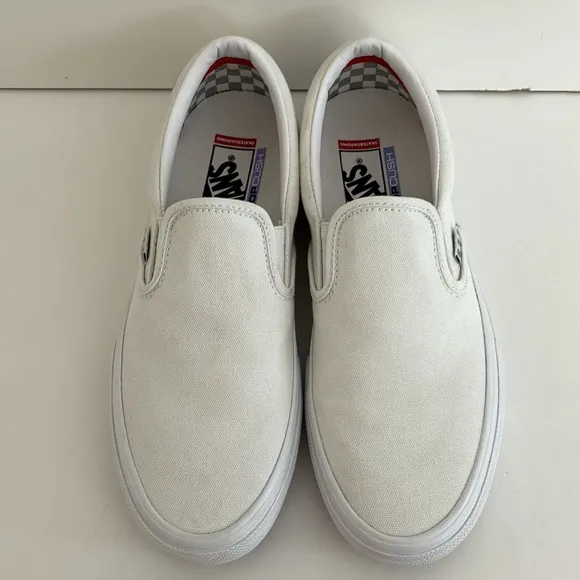 Vans Pop Cush‎ Skateboarding Low White Slip On Shoes Sneakers Mens Size 8.5 NEW