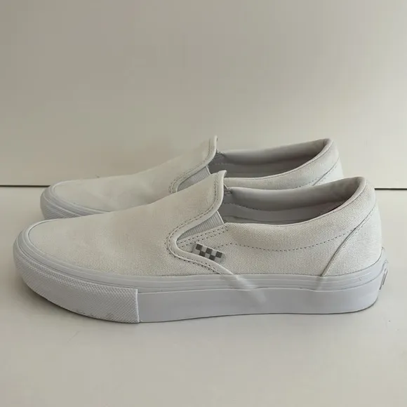 Vans Pop Cush‎ Skateboarding Low White Slip On Shoes Sneakers Mens Size 8.5 NEW