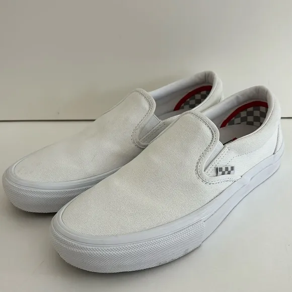 Vans Pop Cush‎ Skateboarding Low White Slip On Shoes Sneakers Mens Size 8.5 NEW