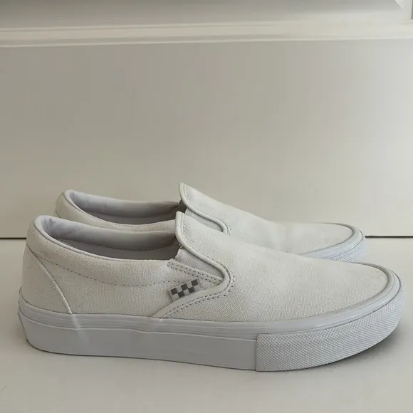Vans Pop Cush‎ Skateboarding Low White Slip On Shoes Sneakers Mens Size 8.5 NEW