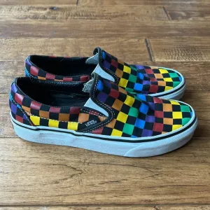 Vans Rainbow Checkerboard Classic Slip On Sneakers Shoes Womens Size 6.5