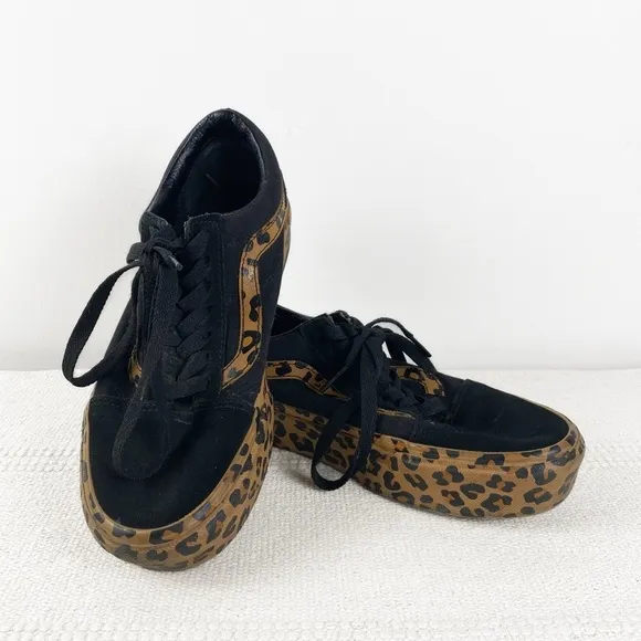 VANS Rare Old Skool platform Leopard print sneakers Mens size 5