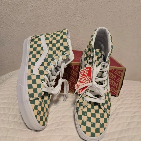 Vans Sk8 Hi Men 10 Checkerboard Light Green White 012025