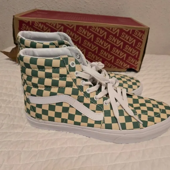 Vans Sk8 Hi Men 10 Checkerboard Light Green White 012025