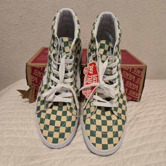 Vans Sk8 Hi Men 10 Checkerboard Light Green White 012025