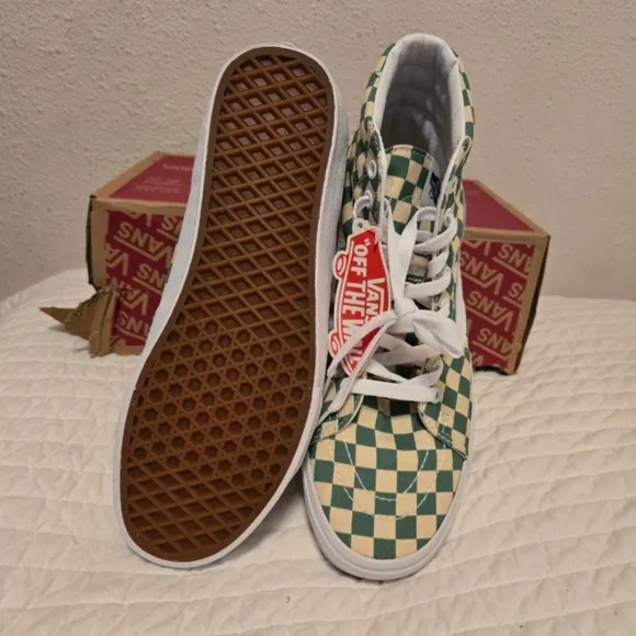 Vans Sk8 Hi Men 10 Checkerboard Light Green White 012025