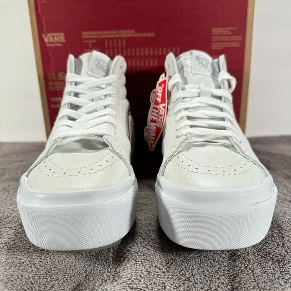 Vans Sk8-Hi Stacked Platform Pop True White Metallic Leather Sneakers Women’s 7