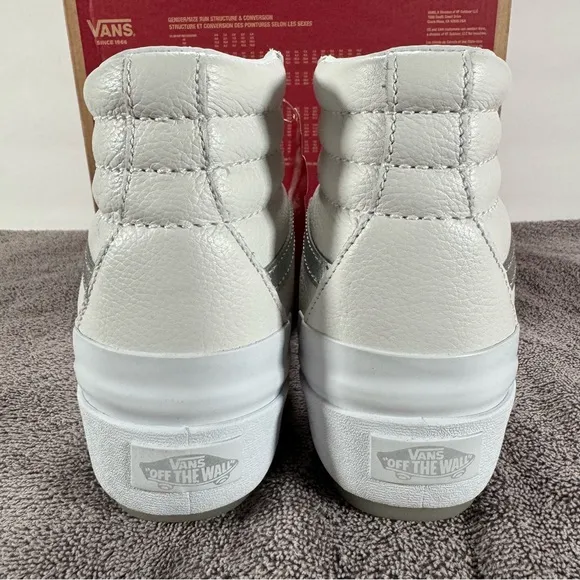 Vans Sk8-Hi Stacked Platform Pop True White Metallic Leather Sneakers Women’s 7