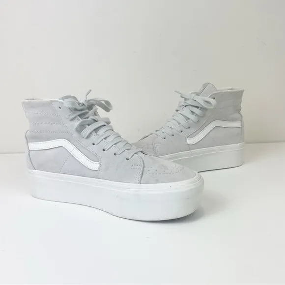 VANS Sk8-Hi Stackform Wedge Chunky Sneakers Sz 9.5 Suede Gray Platform Lace Up