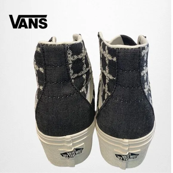 VANS Sk8-Hi Tapered Stacked Denim Mix Black Platform Sneakers NEW