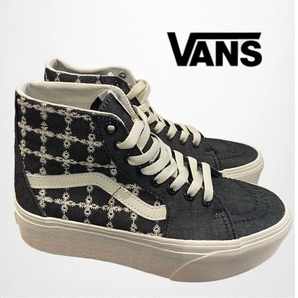 VANS Sk8-Hi Tapered Stacked Denim Mix Black Platform Sneakers NEW