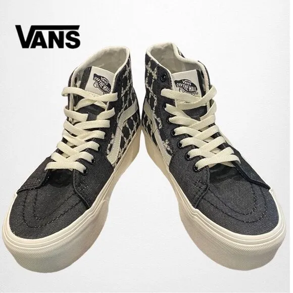 VANS Sk8-Hi Tapered Stacked Denim Mix Black Platform Sneakers NEW