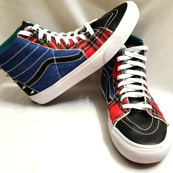 Vans SK8-Hi Tartan Daze Patchwork Spiked High-Top Sneakers (M 9, W Size 10.5)