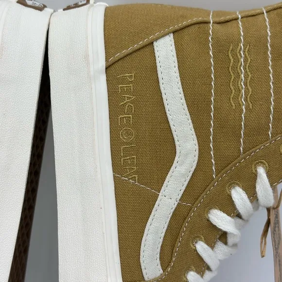 Vans Tan and White High-Top Skate Sneakers