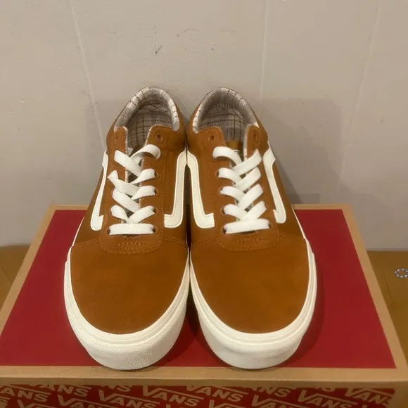 Vans Ward Lo Platform Suede Sneakers Casual Shoes Brown White Women's Size 8.5
