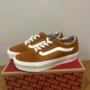Vans Ward Lo Platform Suede Sneakers Casual Shoes Brown White Women's Size 8.5