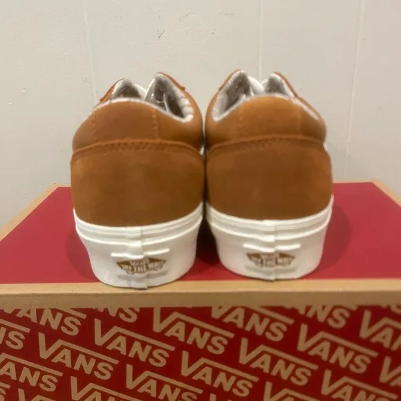 Vans Ward Lo Platform Suede Sneakers Casual Shoes Brown White Women's Size 8.5