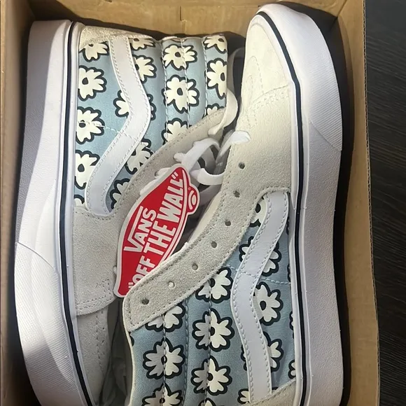 Vans White and Blue High-Top Sneakers with Cloud Pattern