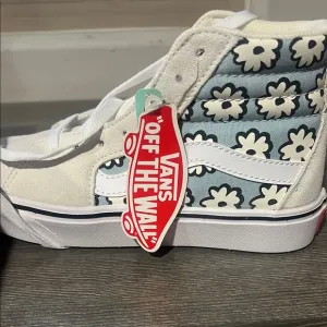 Vans White and Blue High-Top Sneakers with Cloud Pattern