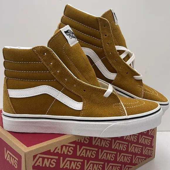 Vans WMNS High-Top Sneakers in Mustard White Sk8-HiColor Theory Golden Brown