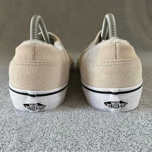 Vans Womens 10 Asher Suede Sherpa Classic Slip On Shoes VN0A5JLJBRC Birch Ivory