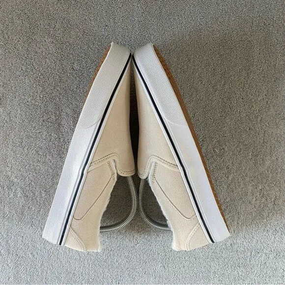 Vans Womens 10 Asher Suede Sherpa Classic Slip On Shoes VN0A5JLJBRC Birch Ivory