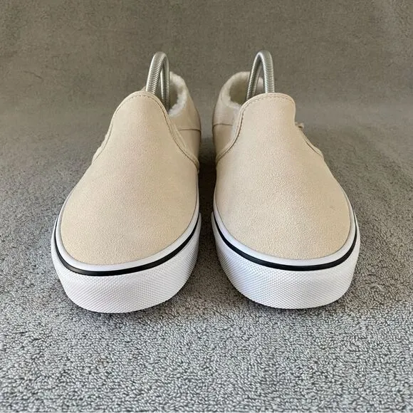 Vans Womens 10 Asher Suede Sherpa Classic Slip On Shoes VN0A5JLJBRC Birch Ivory