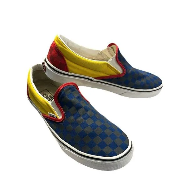 Vans Kids Checkerboard Slip-On Shoes - Blue, Yellow, Red