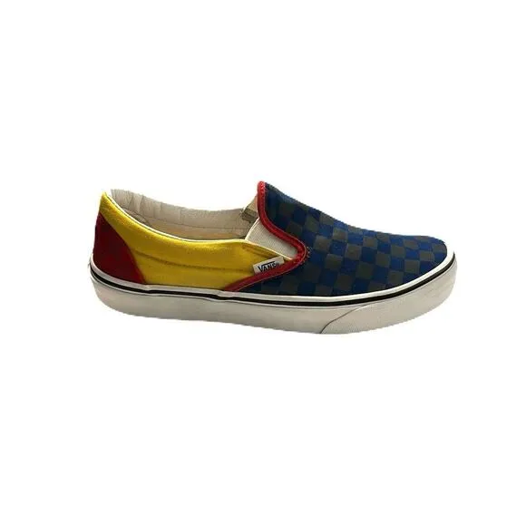 Vans Kids Checkerboard Slip-On Shoes - Blue, Yellow, Red