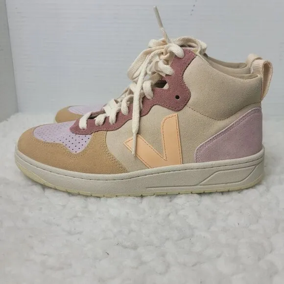 Veja Women's High-Top Sneakers - Pink and Beige