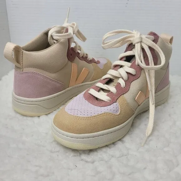 Veja Women's High-Top Sneakers - Pink and Beige
