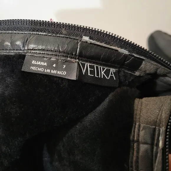 Velika Eliana Black Leather Peep Toe Fold Over Boots Size 7