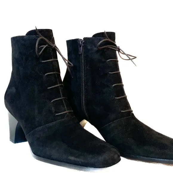 Vero Cuoio || Luxury Italian Leather Steampunk Lace Up Heeled Granny Boots 7.5