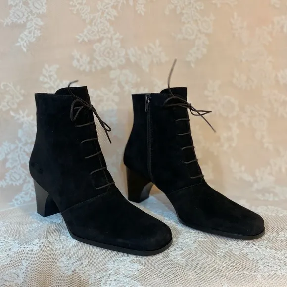 Vero Cuoio || Luxury Italian Leather Steampunk Lace Up Heeled Granny Boots 7.5