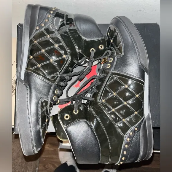Versace Quilted Leather/Patent Leather Medusa High Top Sneakers