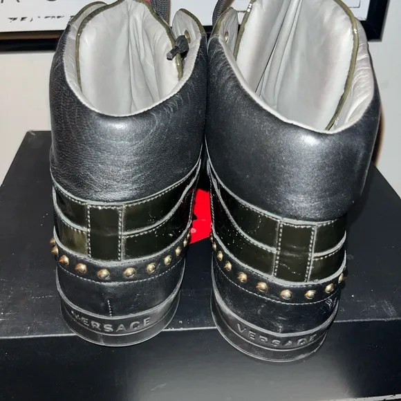 Versace Quilted Leather/Patent Leather Medusa High Top Sneakers
