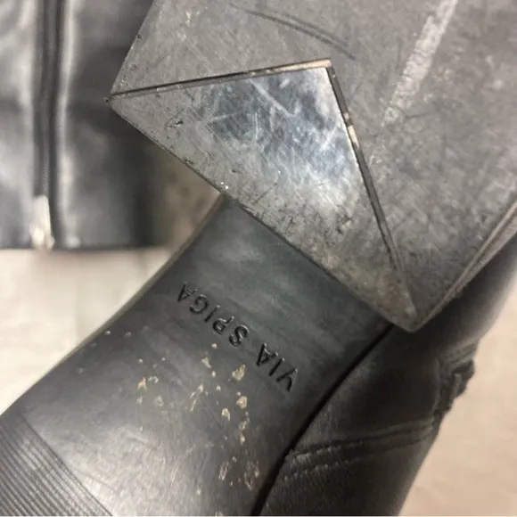 Via Spiga Ankle Boots Heeled Almond Toe Black Leather Sz 10