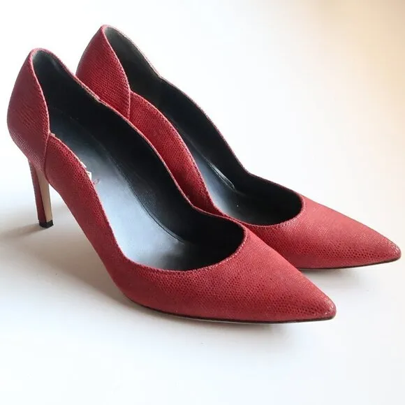Via Spiga Red Leather Pointy Toe Heels Pumps Formal Dressy Shoes Size 8