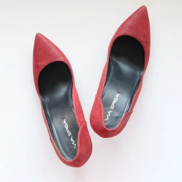 Via Spiga Red Leather Pointy Toe Heels Pumps Formal Dressy Shoes Size 8