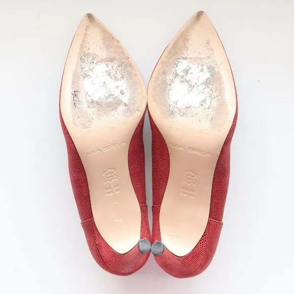Via Spiga Red Leather Pointy Toe Heels Pumps Formal Dressy Shoes Size 8