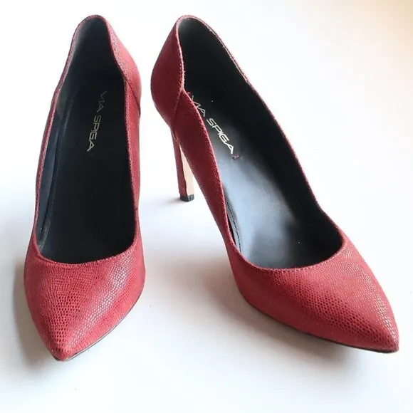 Via Spiga Red Leather Pointy Toe Heels Pumps Formal Dressy Shoes Size 8