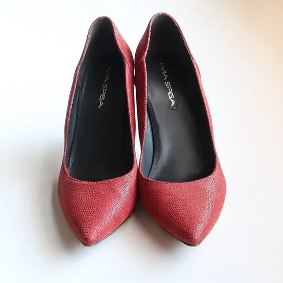 Via Spiga Red Leather Pointy Toe Heels Pumps Formal Dressy Shoes Size 8