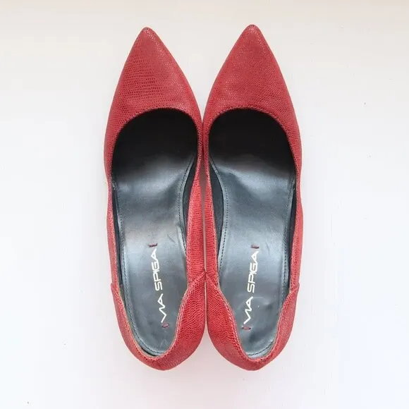 Via Spiga Red Leather Pointy Toe Heels Pumps Formal Dressy Shoes Size 8