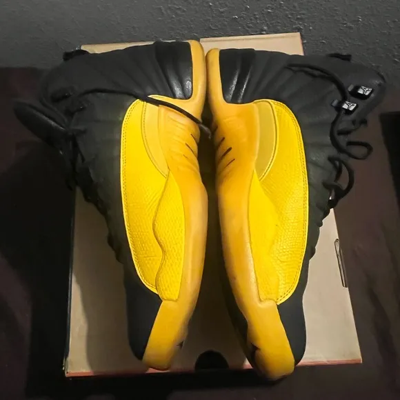Vibrant Black and Yellow High-Top Sneakers Retro 12 University Gold