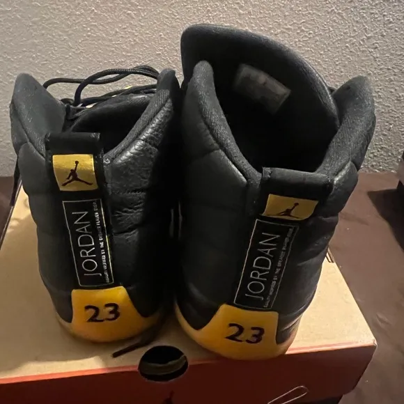 Vibrant Black and Yellow High-Top Sneakers Retro 12 University Gold