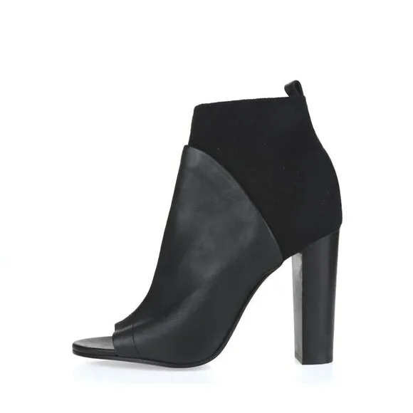 Vince Aren Open Toe Leather Bootie Black Womens Size 8.5