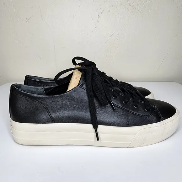 VINCE Bale Black and White Leather Platform Sneakers Size 8.5