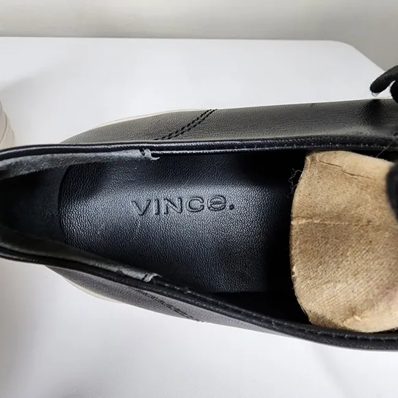 VINCE Bale Black and White Leather Platform Sneakers Size 8.5